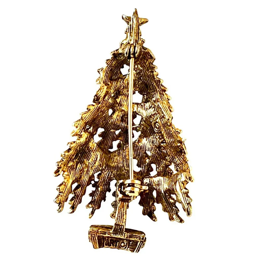 ART Arthur Pepper Vintage Christmas Tree Brooch Rhinestones & Beads Snow Signed